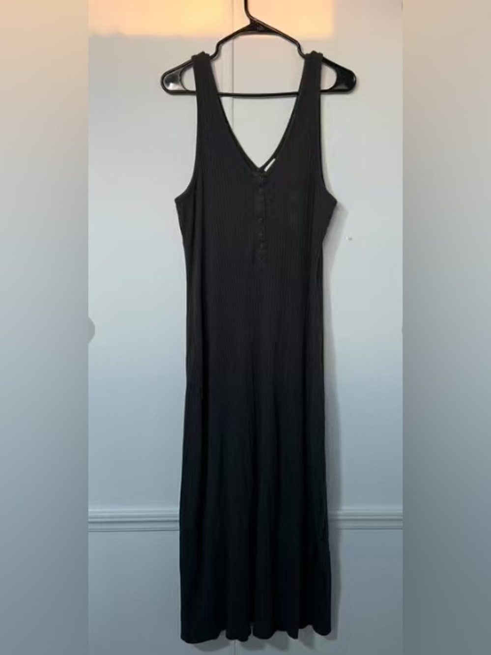 Black Ribbed V-Neck Tank Dress